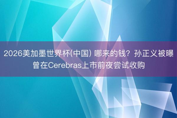 2026美加墨世界杯(中国) 哪来的钱？孙正义被曝曾在Cerebras上市前夜尝试收购