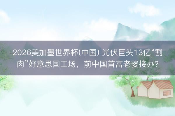 2026美加墨世界杯(中国) 光伏巨头13亿“割肉”好意思国工场，前中国首富老婆接办？
