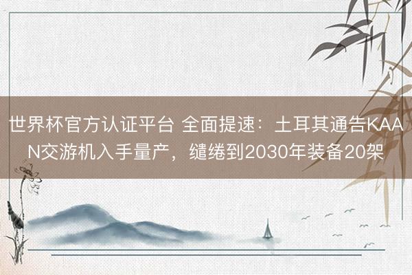 世界杯官方认证平台 全面提速：土耳其通告KAAN交游机入手量产，缱绻到2030年装备20架