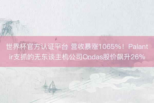 世界杯官方认证平台 营收暴涨1065%！Palantir支抓的无东谈主机公司Ondas股价飙升26%