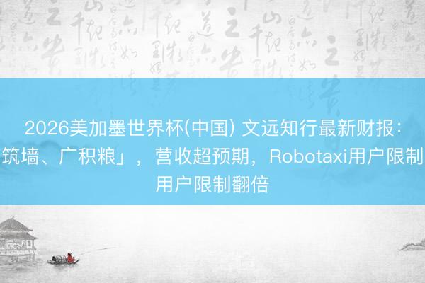 2026美加墨世界杯(中国) 文远知行最新财报：「高筑墙、广积粮」，营收超预期，Robotaxi用户限制翻倍