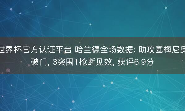 世界杯官方认证平台 哈兰德全场数据: 助攻塞梅尼奥破门， 3突围1抢断见效， 获评6.9分