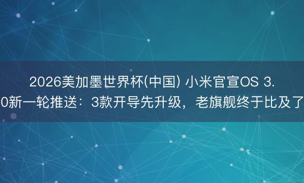 2026美加墨世界杯(中国) 小米官宣OS 3.0新一轮推送：3款开导先升级，老旗舰终于比及了