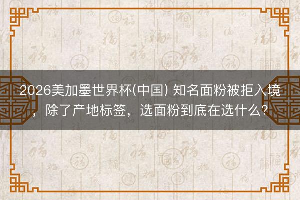 2026美加墨世界杯(中国) 知名面粉被拒入境，除了产地标签，选面粉到底在选什么？