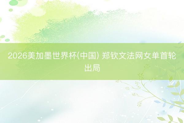 2026美加墨世界杯(中国) 郑钦文法网女单首轮出局