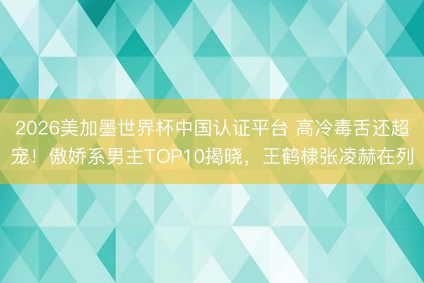 2026美加墨世界杯中国认证平台 高冷毒舌还超宠！傲娇系男主TOP10揭晓，王鹤棣张凌赫在列